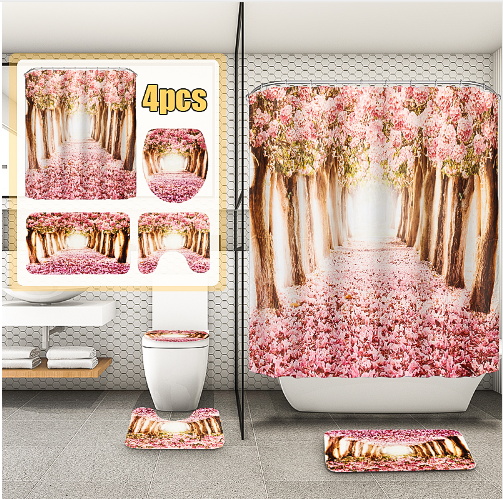 European Pink Sakura Tree Bathroom Set
