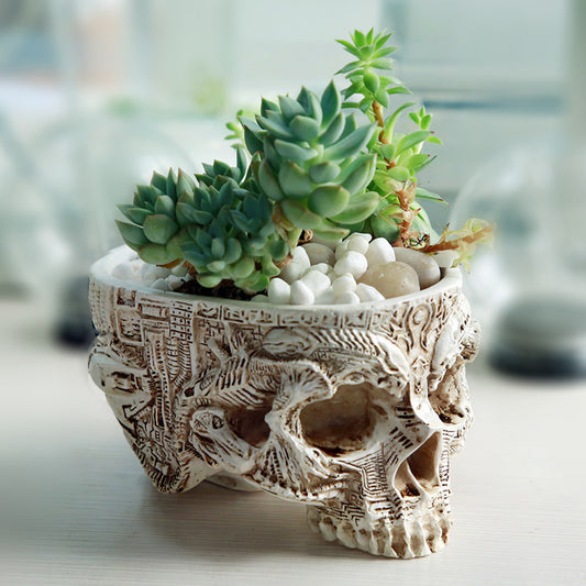Resin Skull Flowerpot - Creative Indoor Plant Skeleton Craft
