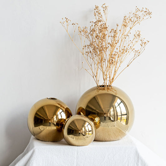 European Style Gold Plated Ceramic Vase Circular Model Room Wedding Decoration, Flower Arrangement, Vase Placement, Jewelry